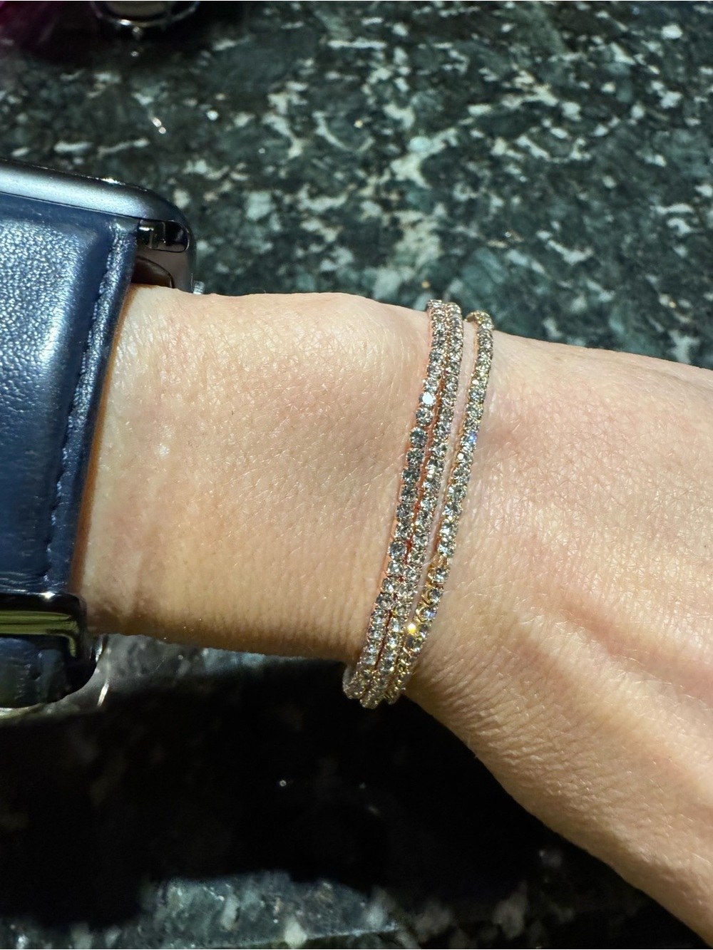 Crystal Pavé Triple-Row Bracelet - Rose and yellow Gold stretchable - Picture 2 of 3